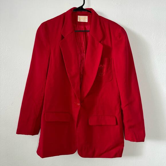 Vintage 70s Pendleton Women Sz 12 Wool Blazer Red Crest Single Button Sport Coat - Picture 1 of 11